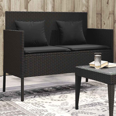 Vidaxl tuinbank met kussens poly rattan zwart