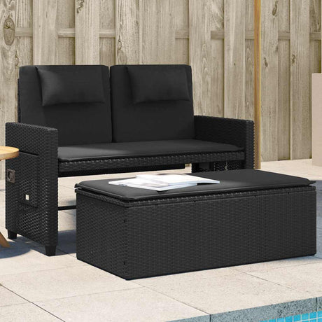 Vidaxl tuinbankje verstelbaar met kussens poly rattan zwart