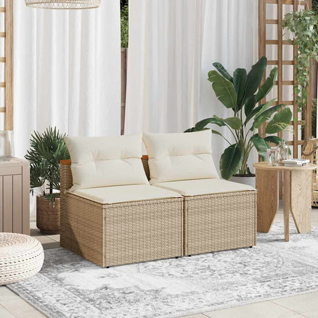 Vidaxl tuinbanken 2 st zonder armleuning met kussens poly rattan beige