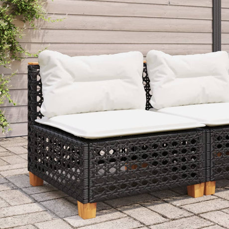 Vidaxl tuinbank zonder armleuning met kussens poly rattan zwart