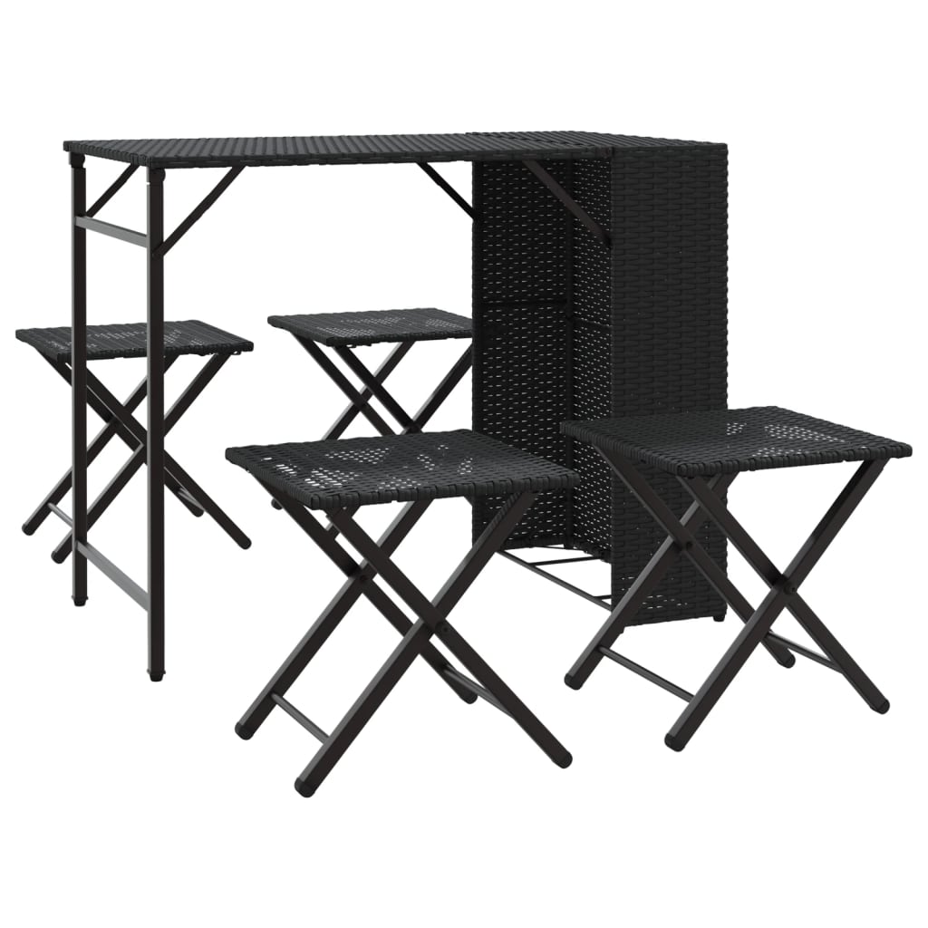 Vidaxl 5-delige tuinset inklapbaar poly rattan zwart