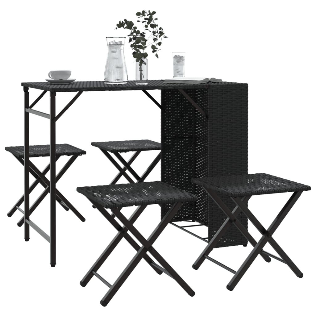 Vidaxl 5-delige tuinset inklapbaar poly rattan zwart