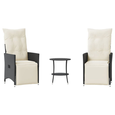 Vidaxl 3-delige bistroset met kussens poly rattan zwart