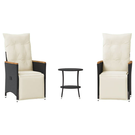 Vidaxl 3-delige bistroset met kussens poly rattan zwart