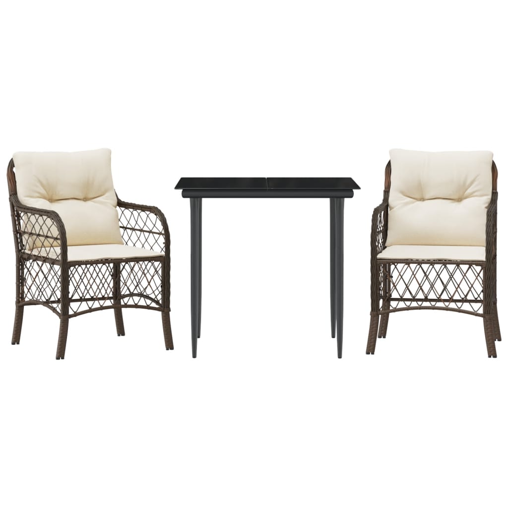 Vidaxl 3-delige bistroset met kussens poly rattan bruin