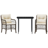 Vidaxl 3-delige bistroset met kussens poly rattan bruin
