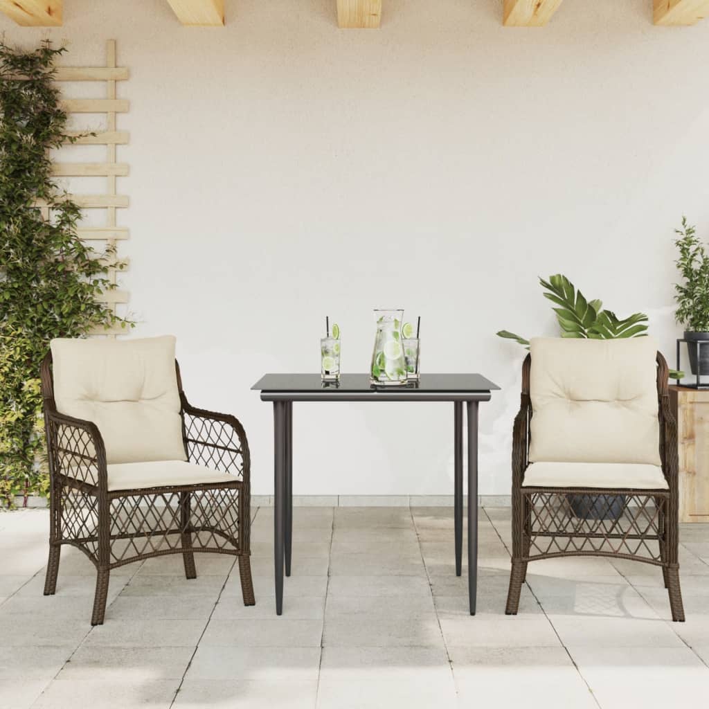Vidaxl 3-delige bistroset met kussens poly rattan bruin