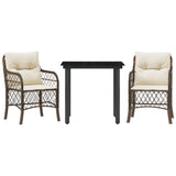 Vidaxl 3-delige bistroset met kussens poly rattan bruin