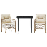 Vidaxl 3-delige bistroset met kussens poly rattan beige