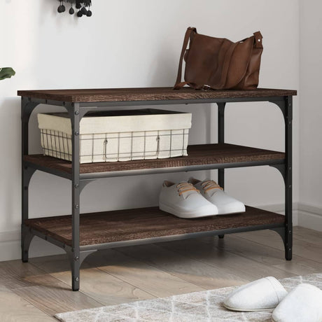 Vidaxl schoenenbankje 70x38,5x49 cm bewerkt hout bruin eikenkleur