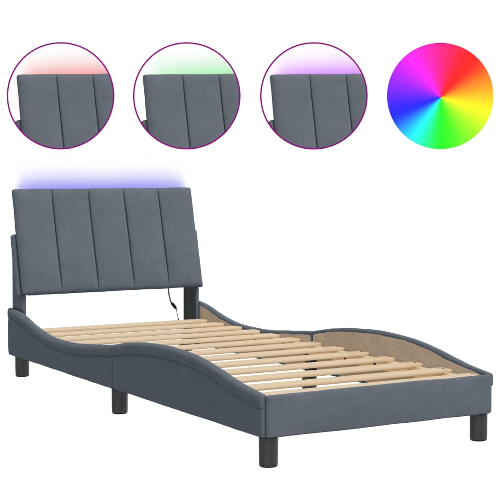 Vidaxl bedframe met led zonder matras hanko donkergrijs 90x190 cm