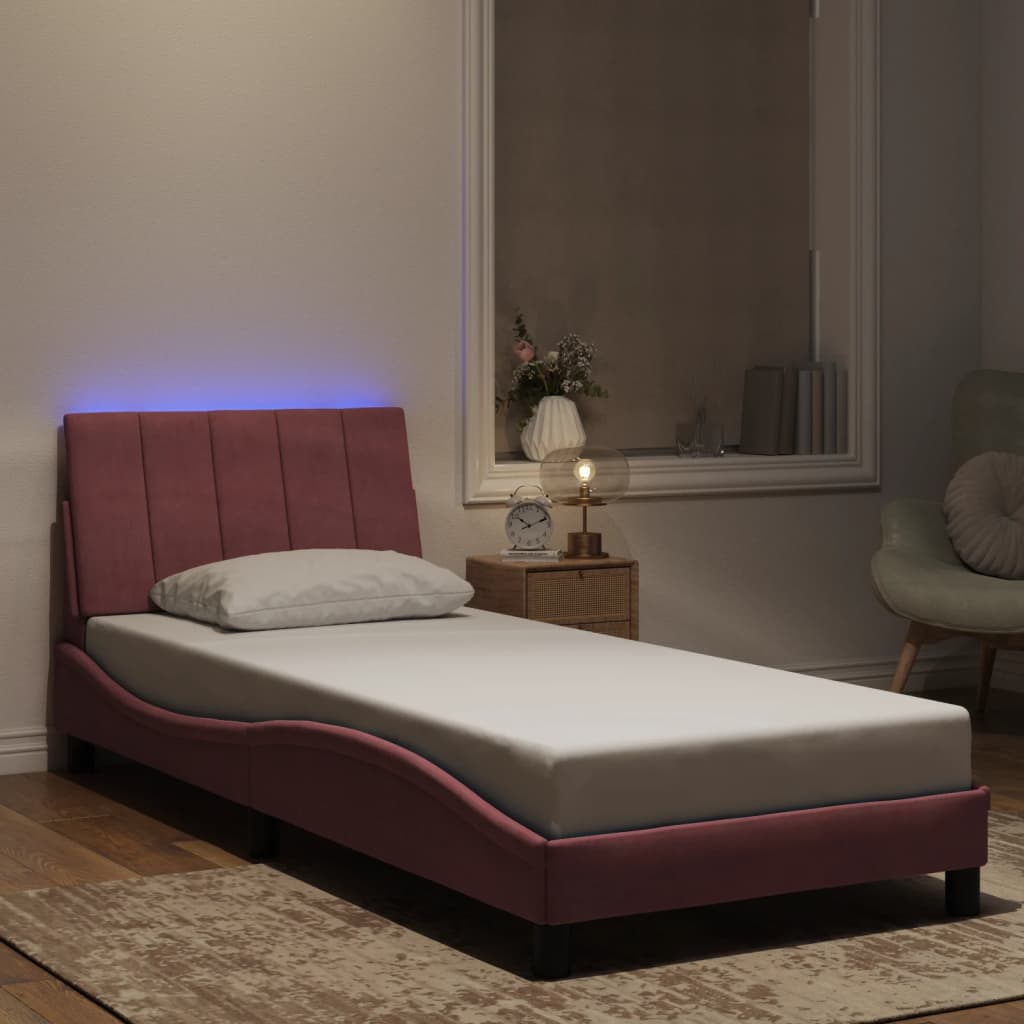 Vidaxl bedframe met led zonder matras hanko fluweel roze 90x200 cm