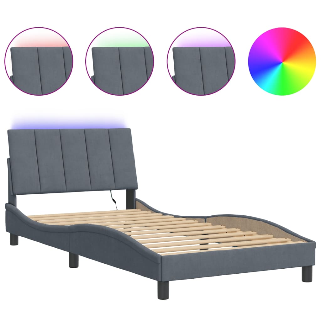 Vidaxl bedframe met led zonder matras hanko donkergrijs 100x200 cm