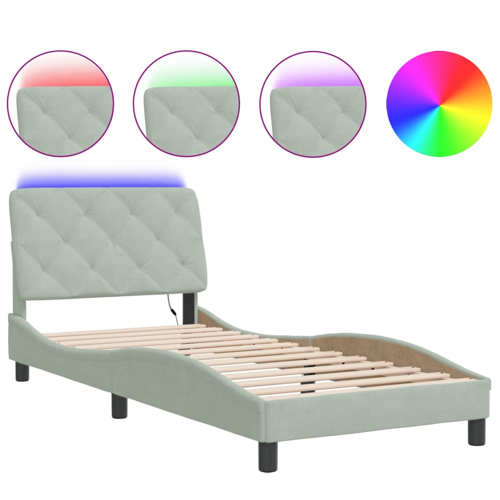 Vidaxl bedframe met led zonder matras fluweel lichtgrijs 90x200 cm