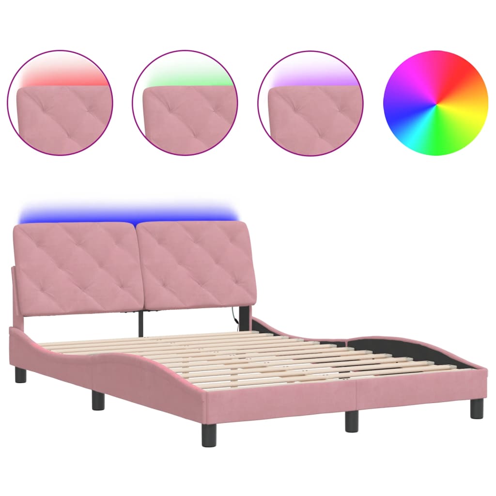 Vidaxl bedframe met led zonder matras fluweel roze 120x200 cm