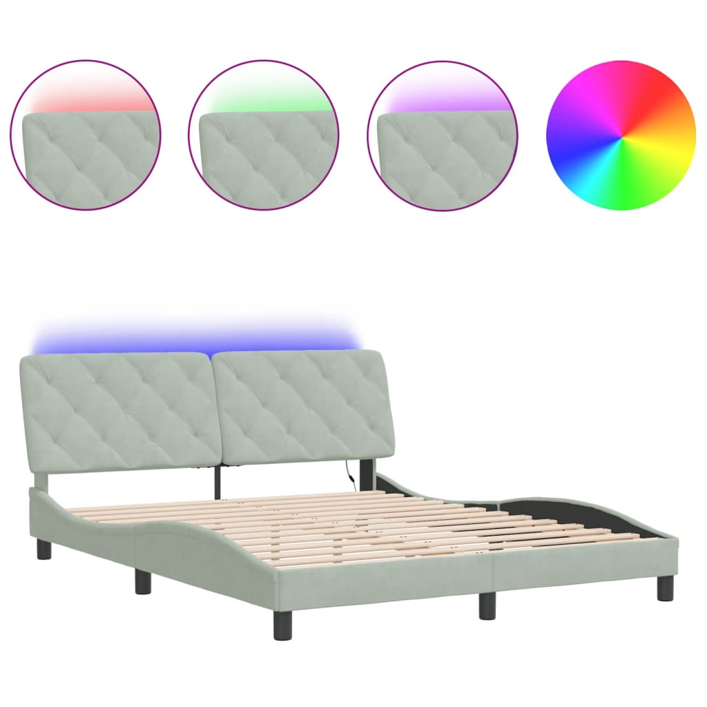 Vidaxl bedframe met led zonder matras fluweel lichtgrijs 160x200 cm
