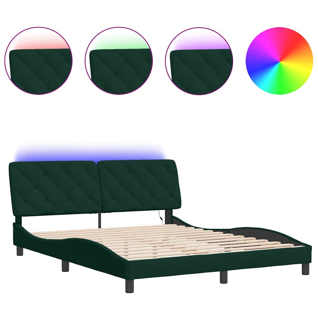 Vidaxl bedframe met led zonder matras fluweel donkergroen 160x200 cm