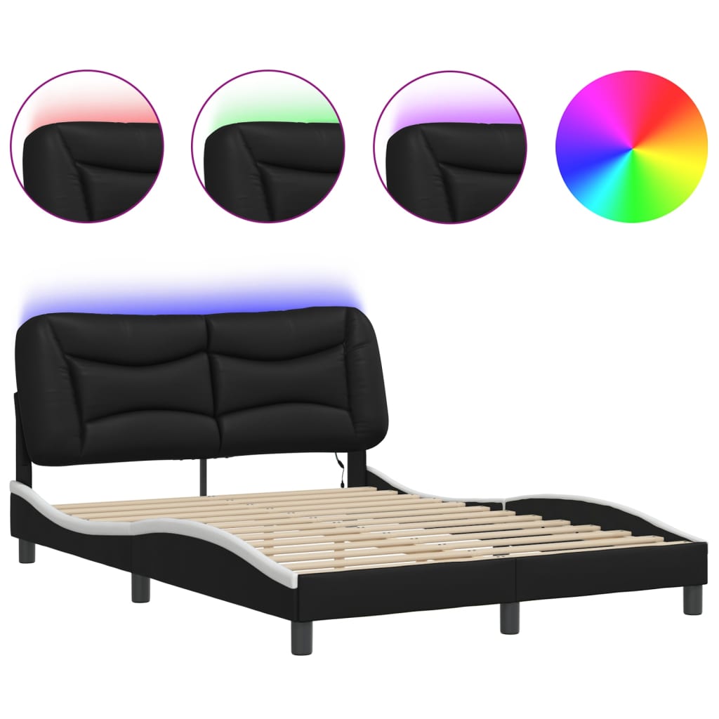 Vidaxl bedframe met led zonder matras hvar zwart en wit 140x200 cm