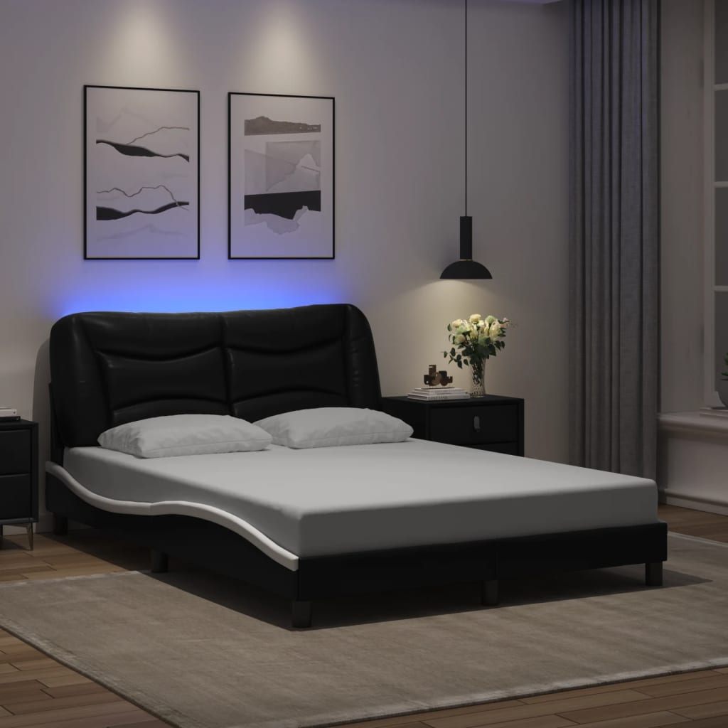 Vidaxl bedframe met led zonder matras hvar zwart en wit 140x200 cm