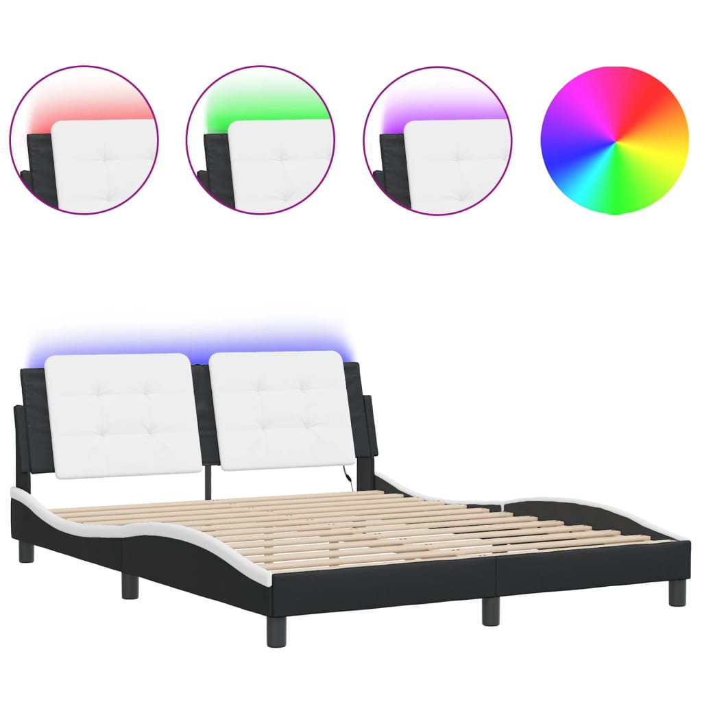 Vidaxl bedframe met led zonder matras zadar zwart en wit 160x200 cm