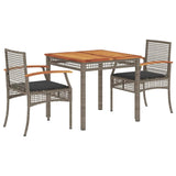 Vidaxl 3-delige tuinset met kussens poly rattan grijs