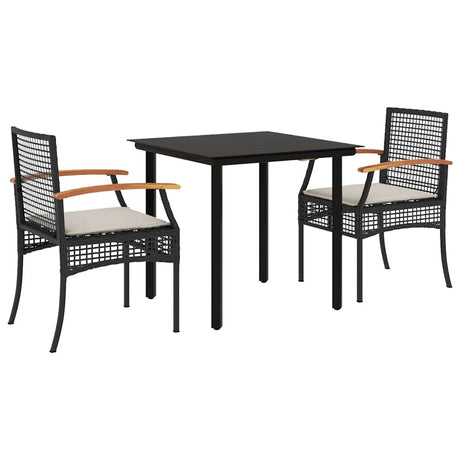 Vidaxl 3-delige tuinset met kussens poly rattan zwart