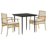 Vidaxl 3-delige tuinset met kussens poly rattan beige