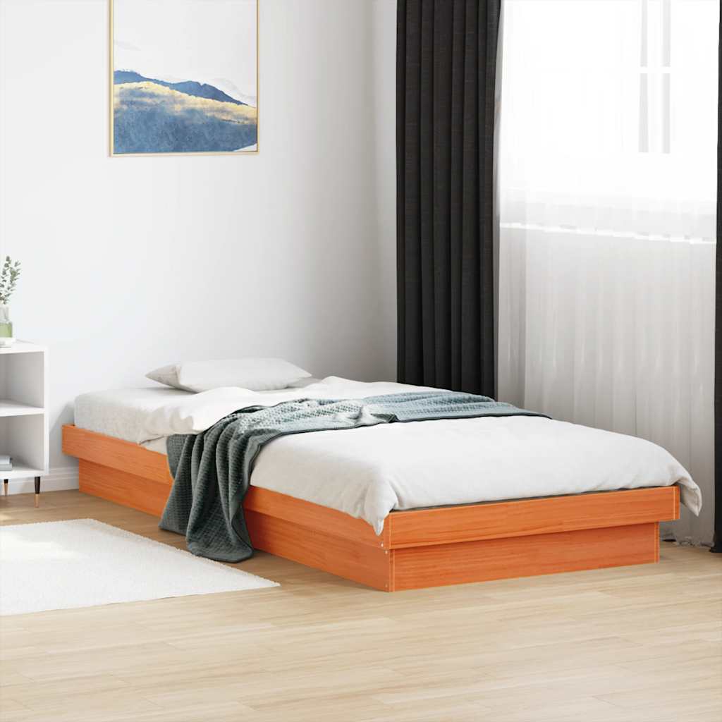 Vidaxl bedframe met led massief grenenhout wasbruin 90x200 cm