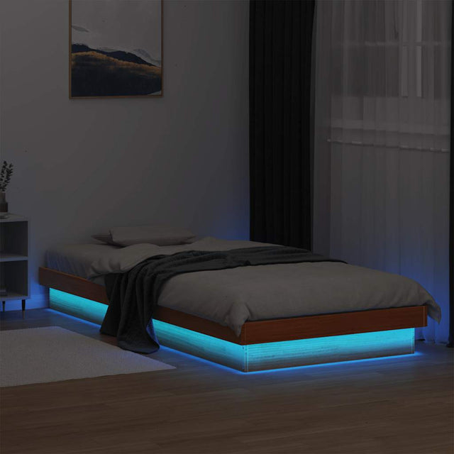 Vidaxl bedframe met led massief grenenhout wasbruin 90x200 cm