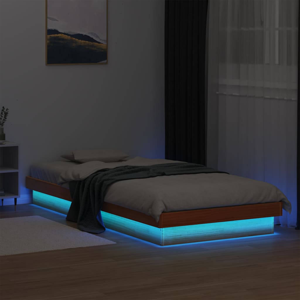 Vidaxl bedframe met led massief grenenhout wasbruin 90x190 cm