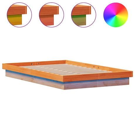 Vidaxl bedframe met led massief grenenhout wasbruin 120x190 cm