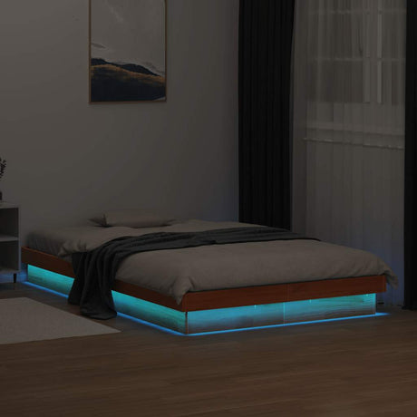 Vidaxl bedframe met led massief grenenhout wasbruin 120x190 cm