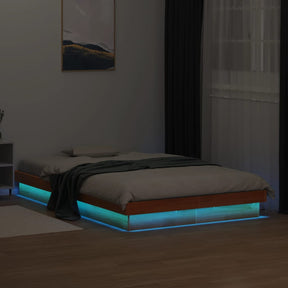 Vidaxl bedframe met led massief grenenhout wasbruin 140x190 cm