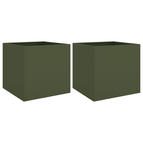 Donice Vidaxx 2 szt. 42x40x39 cm stalowe w kolorze oliwkowym