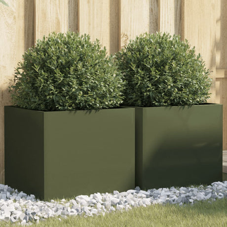 Donice Vidaxx 2 szt. 42x40x39 cm stalowe w kolorze oliwkowym