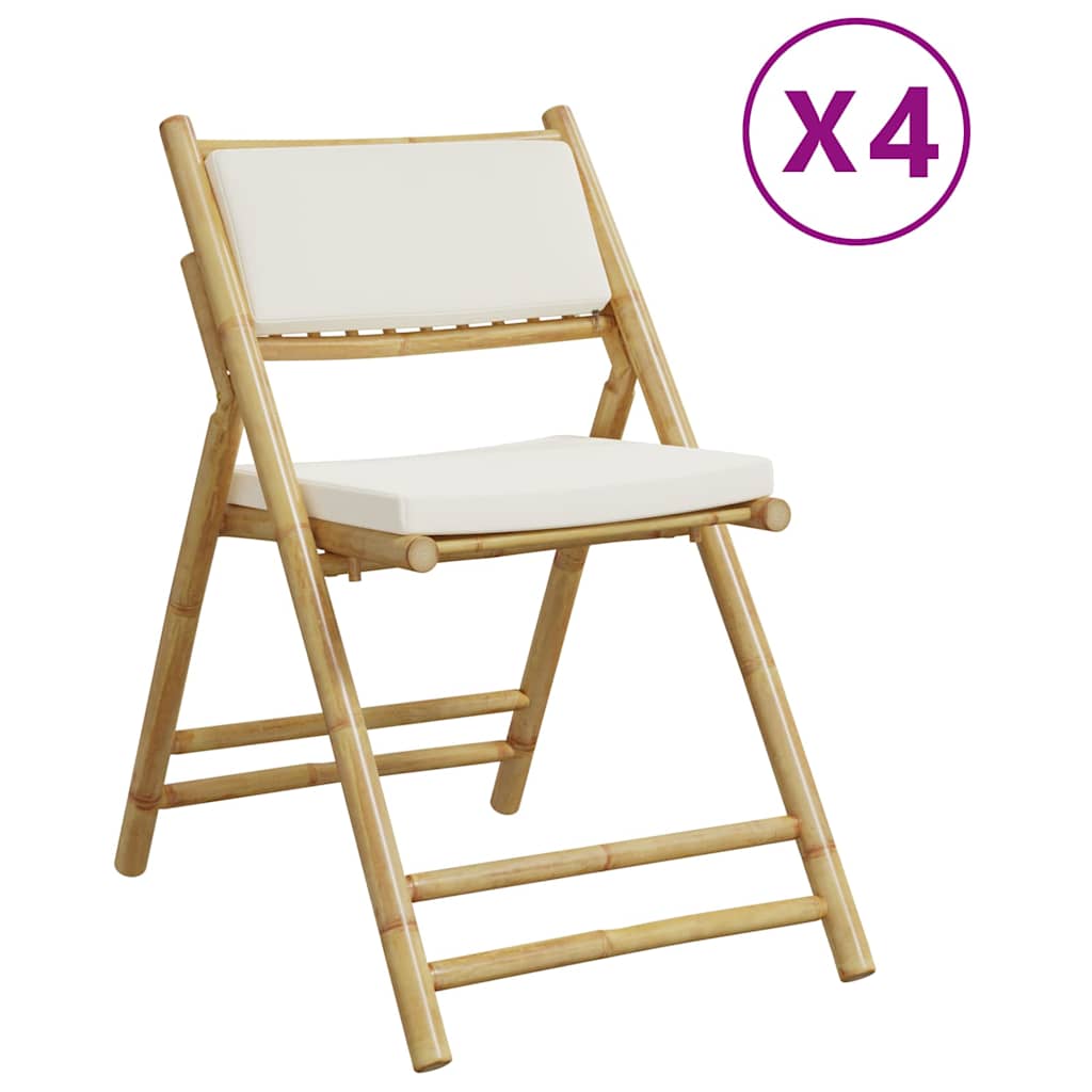 Vidaxl bistrostoelen 4 st inklapbaar met kussens bamboe crèmewit