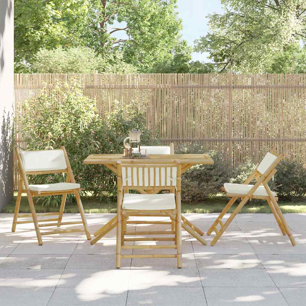 Vidaxl bistrostoelen 4 st inklapbaar met kussens bamboe crèmewit