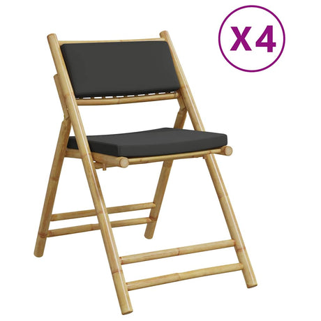 Vidaxl bistroset 4 st inklapbaar met kussens bamboe donkergrijs