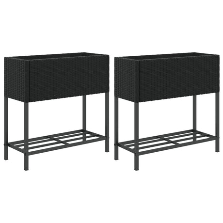 Donice Vidaxx z półką 2 szt. 70x28x70 polirattan czarny