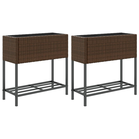 Donice Vidaxx z półką 2 szt. 70x28x70 polirattan brązowy