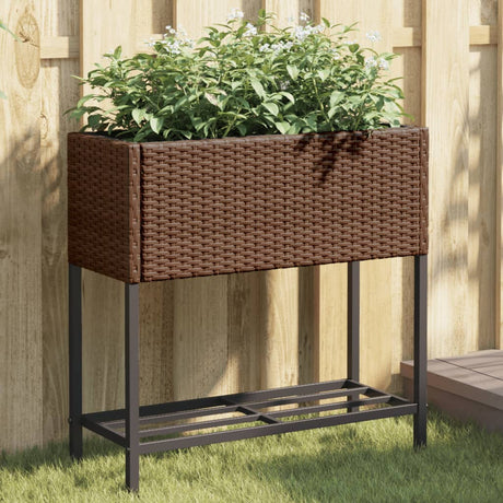 Donice Vidaxx z półką 2 szt. 70x28x70 polirattan brązowy