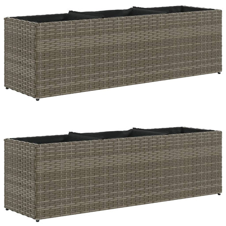 Vidaxl plantenbakken met 3 potten 2 st 105x30x32 cm poly rattan grijs