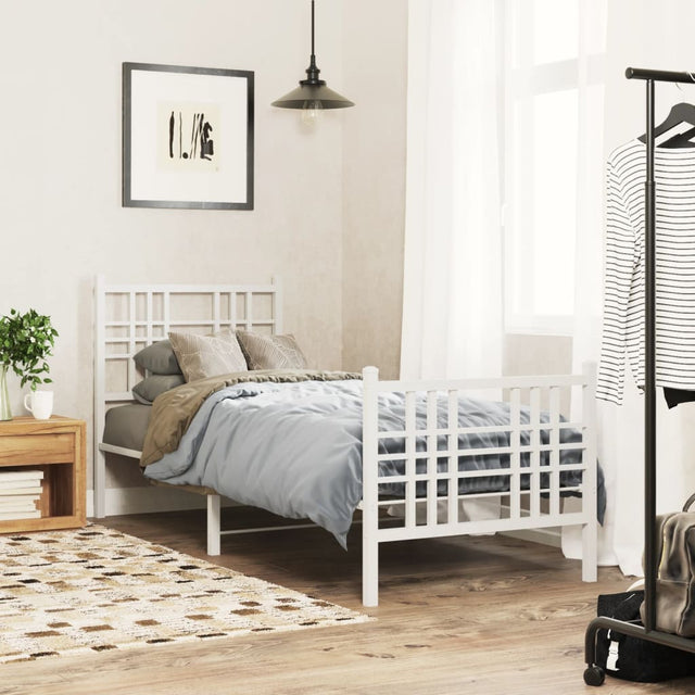 Vidaxl bedframe met hoofd- en voeteneinde metaal wit 80x200 cm