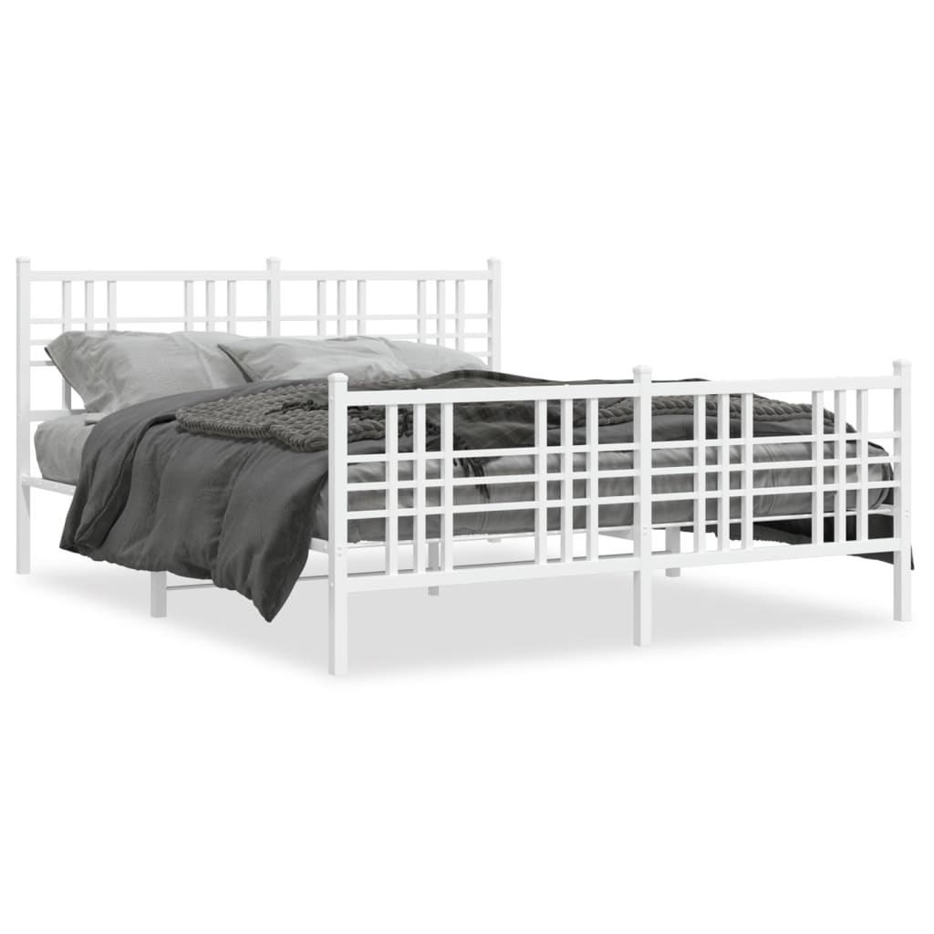 Vidaxl bedframe met hoofd- en voeteneinde metaal wit 150x200 cm