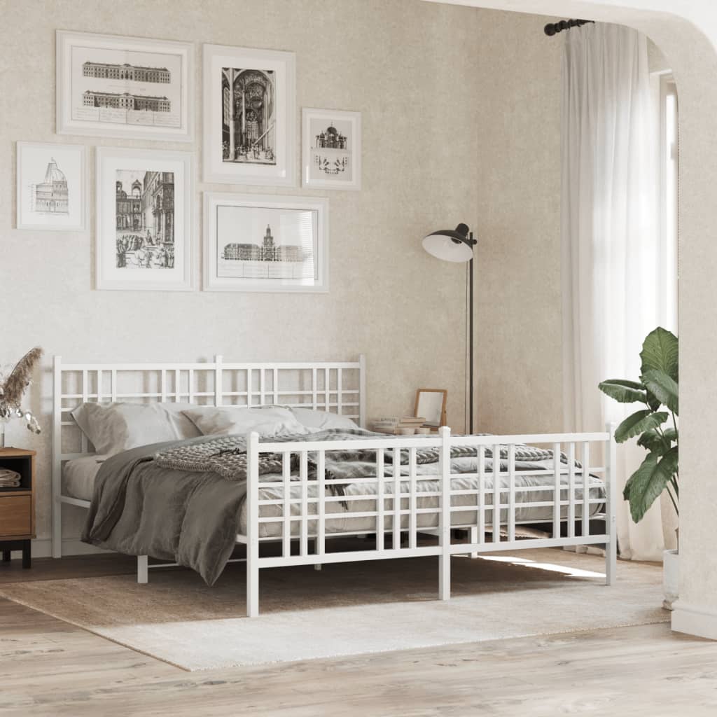 Vidaxl bedframe met hoofd- en voeteneinde metaal wit 150x200 cm