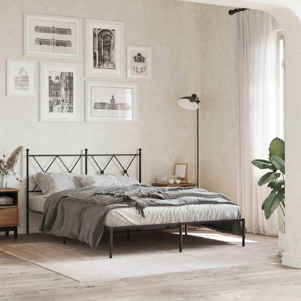 Vidaxl bedframe met hoofdbord metaal zwart 140x190 cm