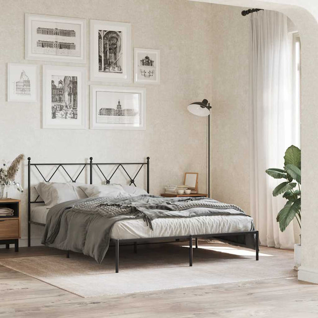 Vidaxl bedframe met hoofdbord metaal zwart 140x190 cm