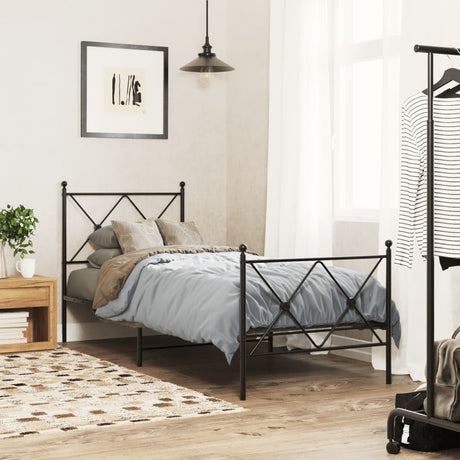 Vidaxl bedframe met hoofd- en voeteneinde metaal zwart 75x190 cm