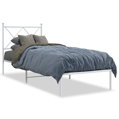Vidaxl bedframe met hoofdbord zonder matras metaal wit 75x190 cm