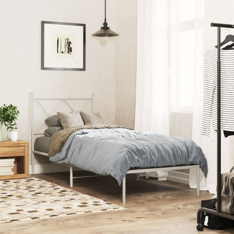 Vidaxl bedframe met hoofdbord zonder matras metaal wit 75x190 cm